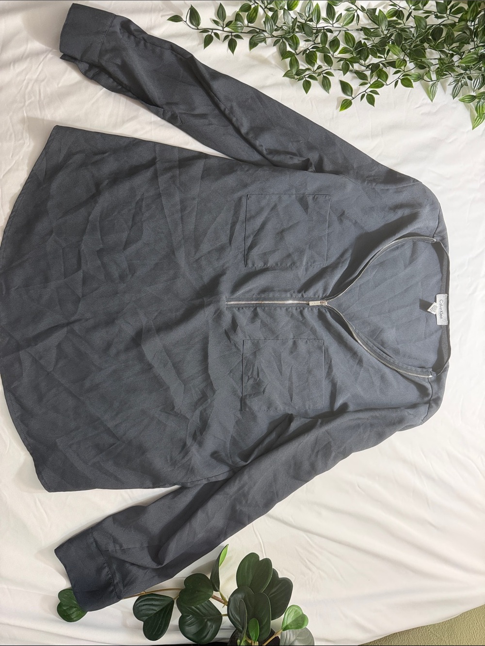 Calvin Klein woment Long Sleeve Half-Zip Shirt - Charcoal Gray